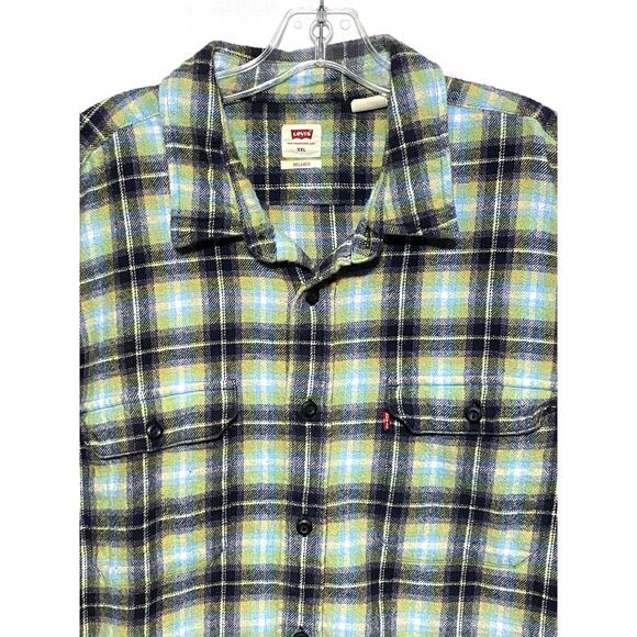 Levis The Worker Relaxed Fit Plaid Flannel Shirt Men XXL Green Blue Casual Cozy - Picture 2 of 9